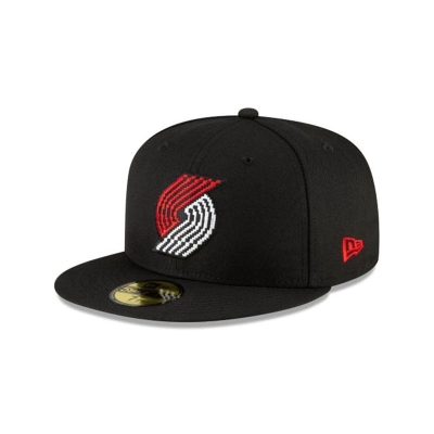 Black Portland Trail Blazers Hat - New Era NBA Pixel 59FIFTY Fitted Caps USA5641032